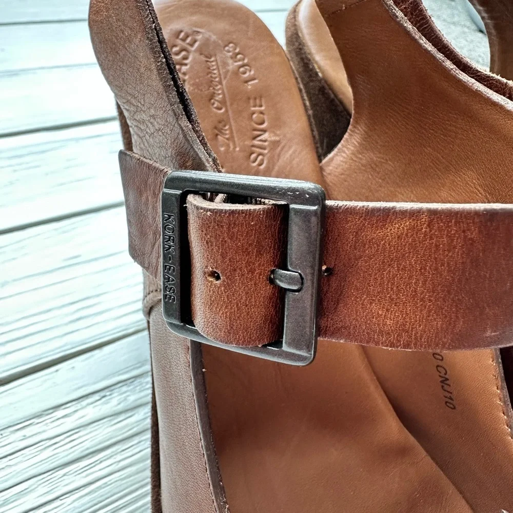 Kork-Ease Brown Bellevue Leather Wedge Sandal Lace-Up size 10